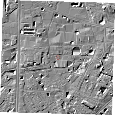Shaded relief map of the ground around SE10EH, computed from Environment Agency LiDAR. The ground here sits at about 3 m above sea level and falls 7 m across the surrounding 800 m. Surface water reaching this point runs off ground lying to the east, 5.4 m higher.