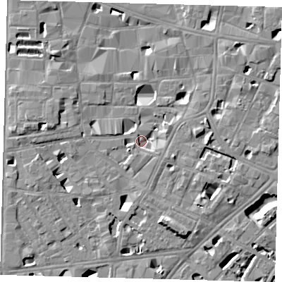 Shaded relief map of the ground around SE10EQ, computed from Environment Agency LiDAR. The ground here sits at about 3 m above sea level and falls 11 m across the surrounding 800 m. Surface water reaching this point runs off ground lying to the south-east, 4.1 m higher.