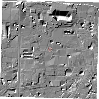 Shaded relief map of the ground around SE10FL, computed from Environment Agency LiDAR. The ground here sits at about 3 m above sea level and falls 16 m across the surrounding 800 m. Surface water reaching this point runs off ground lying to the south-east, 5.6 m higher.