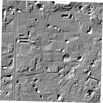Shaded relief map of the ground around SE10LH, computed from Environment Agency LiDAR. The ground here sits at about 4 m above sea level and falls 14 m across the surrounding 800 m. Surface water reaching this point runs off ground lying to the north-west, 0.8 m higher.