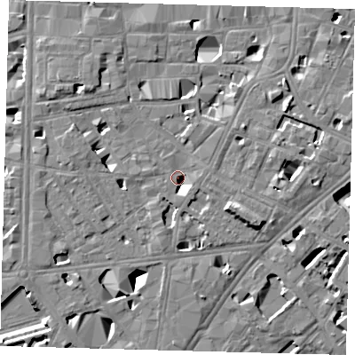 Shaded relief map of the ground around SE10QL, computed from Environment Agency LiDAR. The ground here sits at about 3 m above sea level and falls 11 m across the surrounding 800 m. Surface water reaching this point runs off ground lying to the east, 4.2 m higher.