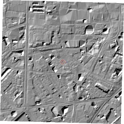 Shaded relief map of the ground around SE10QX, computed from Environment Agency LiDAR. The ground here sits at about 3 m above sea level and falls 11 m across the surrounding 800 m. Surface water reaching this point runs off ground lying to the north-west, 5.1 m higher.