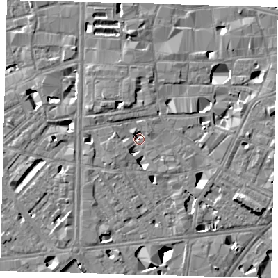 Shaded relief map of the ground around SE10RA, computed from Environment Agency LiDAR. The ground here sits at about 3 m above sea level and falls 11 m across the surrounding 800 m. Surface water reaching this point runs off ground lying to the north-north-west, 5.1 m higher.