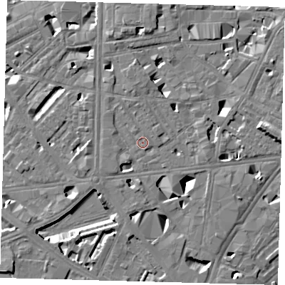 Shaded relief map of the ground around SE10RR, computed from Environment Agency LiDAR. The ground here sits at about 3 m above sea level and falls 11 m across the surrounding 800 m. Surface water reaching this point runs off ground lying to the north-north-west, 0.9 m higher.