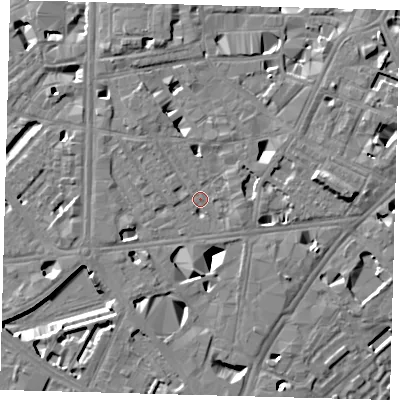 Shaded relief map of the ground around SE10SA, computed from Environment Agency LiDAR. The ground here sits at about 3 m above sea level and falls 11 m across the surrounding 800 m. Surface water reaching this point runs off ground lying to the north-north-west, 5.1 m higher.