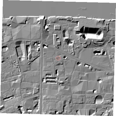 Shaded relief map of the ground around SE10UL, computed from Environment Agency LiDAR. The ground here sits at about 4 m above sea level and falls 14 m across the surrounding 800 m. Surface water reaching this point runs off ground lying to the north-west, 6.7 m higher.