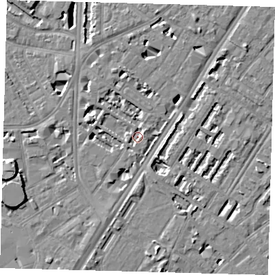 Shaded relief map of the ground around SE114AH, computed from Environment Agency LiDAR. The ground here sits at about 3 m above sea level and falls 9 m across the surrounding 800 m. Surface water reaching this point runs off ground lying to the north-east, 2.6 m higher.