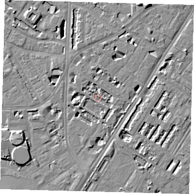 Shaded relief map of the ground around SE114AJ, computed from Environment Agency LiDAR. The ground here sits at about 3 m above sea level and falls 8 m across the surrounding 800 m. Surface water reaching this point runs off ground lying to the north-west, 2.4 m higher.