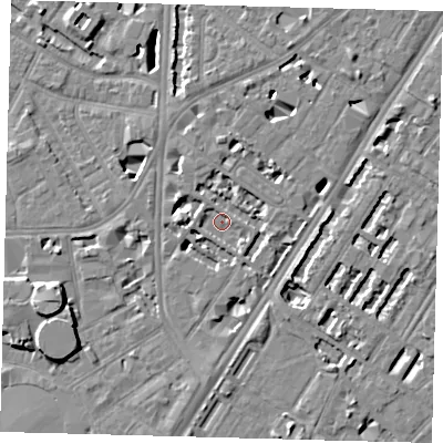 Shaded relief map of the ground around SE114AL, computed from Environment Agency LiDAR. The ground here sits at about 3 m above sea level and falls 8 m across the surrounding 800 m. Surface water reaching this point runs off ground lying to the north-north-west, 1.4 m higher.