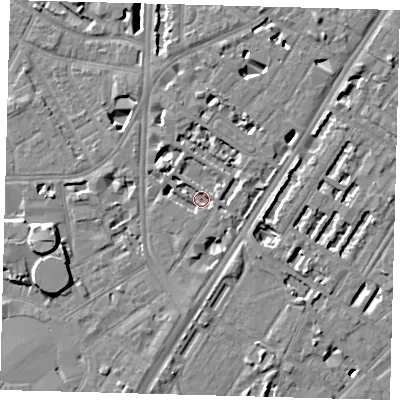 Shaded relief map of the ground around SE114AQ, computed from Environment Agency LiDAR. The ground here sits at about 3 m above sea level and falls 9 m across the surrounding 800 m. Surface water reaching this point runs off ground lying to the west-north-west, 1.6 m higher.