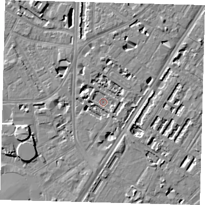 Shaded relief map of the ground around SE114AR, computed from Environment Agency LiDAR. The ground here sits at about 3 m above sea level and falls 9 m across the surrounding 800 m. Surface water reaching this point runs off ground lying to the north-east, 1.4 m higher.