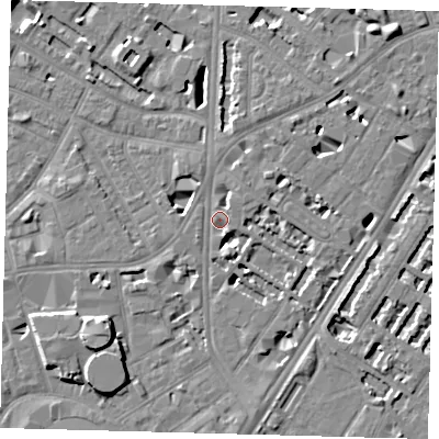 Shaded relief map of the ground around SE114BA, computed from Environment Agency LiDAR. The ground here sits at about 4 m above sea level and falls 8 m across the surrounding 800 m. Surface water reaching this point runs off ground lying to the south-south-east, 1.5 m higher.