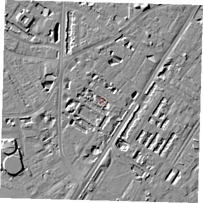 Shaded relief map of the ground around SE114DW, computed from Environment Agency LiDAR. The ground here sits at about 3 m above sea level and falls 8 m across the surrounding 800 m. Surface water reaching this point runs off ground lying to the west-north-west, 2.4 m higher.