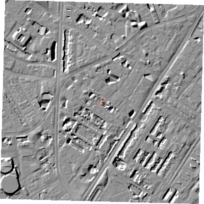 Shaded relief map of the ground around SE114EA, computed from Environment Agency LiDAR. The ground here sits at about 4 m above sea level and falls 8 m across the surrounding 800 m. Surface water reaching this point runs off ground lying to the east, 2.8 m higher.