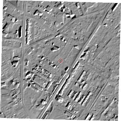Shaded relief map of the ground around SE114EG, computed from Environment Agency LiDAR. The ground here sits at about 4 m above sea level and falls 7 m across the surrounding 800 m. Surface water reaching this point runs off ground lying to the west-south-west, 3.7 m higher.