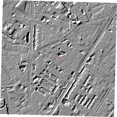 Shaded relief map of the ground around SE114EJ, computed from Environment Agency LiDAR. The ground here sits at about 4 m above sea level and falls 8 m across the surrounding 800 m. Surface water reaching this point runs off ground lying to the west-south-west, 3.5 m higher.