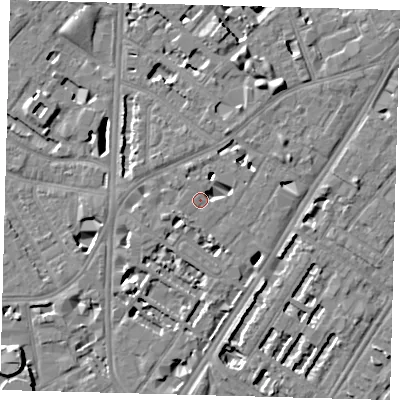 Shaded relief map of the ground around SE114EL, computed from Environment Agency LiDAR. The ground here sits at about 4 m above sea level and falls 8 m across the surrounding 800 m. Surface water reaching this point runs off ground lying to the south-west, 3.5 m higher.