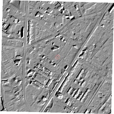Shaded relief map of the ground around SE114EQ, computed from Environment Agency LiDAR. The ground here sits at about 4 m above sea level and falls 7 m across the surrounding 800 m. Surface water reaching this point runs off ground lying to the south-west, 3.7 m higher.
