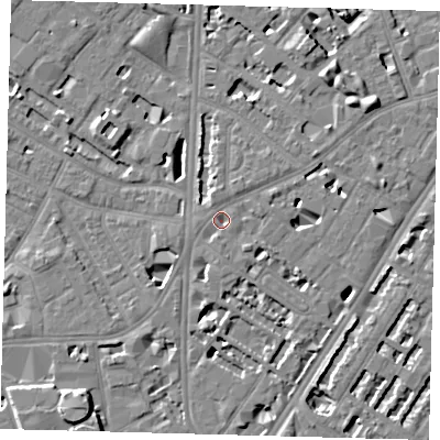 Shaded relief map of the ground around SE114EZ, computed from Environment Agency LiDAR. The ground here sits at about 3 m above sea level and falls 8 m across the surrounding 800 m. Surface water reaching this point runs off ground lying to the south, 1.6 m higher.