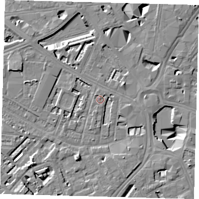 Shaded relief map of the ground around SE114FN, computed from Environment Agency LiDAR. The ground here sits at about 3 m above sea level and falls 10 m across the surrounding 800 m. Surface water reaching this point runs off ground lying to the north-west, 0.8 m higher.