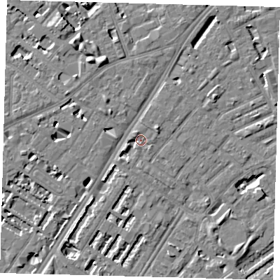 Shaded relief map of the ground around SE114JH, computed from Environment Agency LiDAR. The ground here sits at about 3 m above sea level and falls 7 m across the surrounding 800 m. Surface water reaching this point runs off ground lying to the north-east, 3.2 m higher.