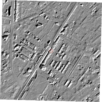 Shaded relief map of the ground around SE114JJ, computed from Environment Agency LiDAR. The ground here sits at about 3 m above sea level and falls 5 m across the surrounding 800 m. Surface water reaching this point runs off ground lying to the south-west, 2.6 m higher.