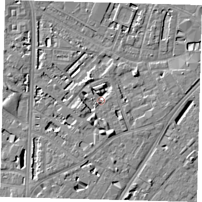Shaded relief map of the ground around SE114NH, computed from Environment Agency LiDAR. The ground here sits at about 3 m above sea level and falls 7 m across the surrounding 800 m. Surface water reaching this point runs off ground lying to the north-north-west, 3.8 m higher.