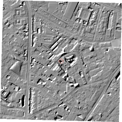 Shaded relief map of the ground around SE114NJ, computed from Environment Agency LiDAR. The ground here sits at about 4 m above sea level and falls 7 m across the surrounding 800 m. Surface water reaching this point runs off ground lying to the north-north-east, 4.1 m higher.