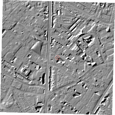 Shaded relief map of the ground around SE114PE, computed from Environment Agency LiDAR. The ground here sits at about 3 m above sea level and falls 7 m across the surrounding 800 m. Surface water reaching this point runs off ground lying to the east, 6.8 m higher.
