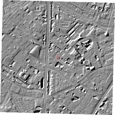 Shaded relief map of the ground around SE114PH, computed from Environment Agency LiDAR. The ground here sits at about 3 m above sea level and falls 7 m across the surrounding 800 m. Surface water reaching this point runs off ground lying to the east-south-east, 6.8 m higher.