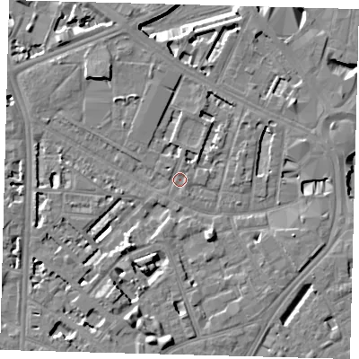 Shaded relief map of the ground around SE114SJ, computed from Environment Agency LiDAR. The ground here sits at about 3 m above sea level and falls 8 m across the surrounding 800 m. Surface water reaching this point runs off ground lying to the south-west, 6.4 m higher.