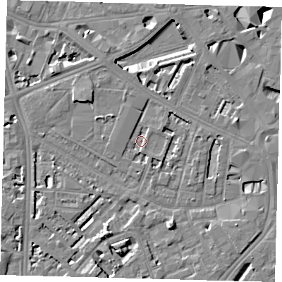 Shaded relief map of the ground around SE114SN, computed from Environment Agency LiDAR. The ground here sits at about 2 m above sea level and falls 10 m across the surrounding 800 m. Surface water reaching this point runs off ground lying to the north, 2.2 m higher.