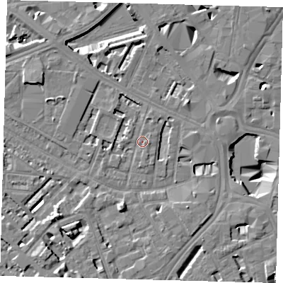Shaded relief map of the ground around SE114SU, computed from Environment Agency LiDAR. The ground here sits at about 3 m above sea level and falls 10 m across the surrounding 800 m. Surface water reaching this point runs off ground lying to the north-north-west, 2.4 m higher.