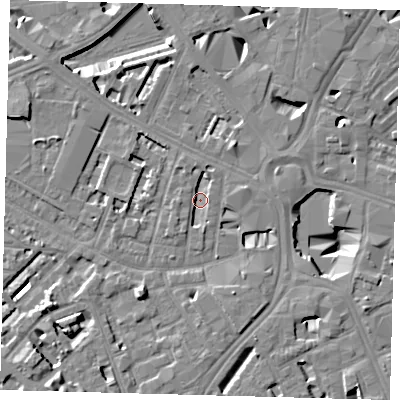 Shaded relief map of the ground around SE114TB, computed from Environment Agency LiDAR. The ground here sits at about 2 m above sea level and falls 10 m across the surrounding 800 m. Surface water reaching this point runs off ground lying to the north, 2.2 m higher.