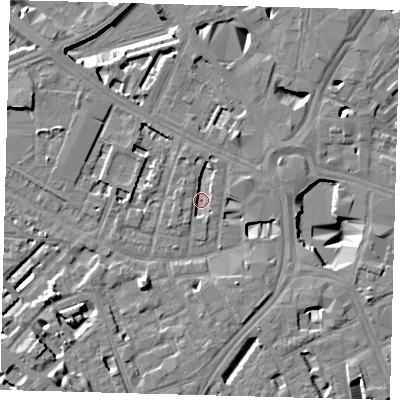 Shaded relief map of the ground around SE114TD, computed from Environment Agency LiDAR. The ground here sits at about 2 m above sea level and falls 10 m across the surrounding 800 m. Surface water reaching this point runs off ground lying to the north, 2.2 m higher.