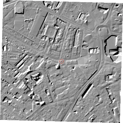 Shaded relief map of the ground around SE114TE, computed from Environment Agency LiDAR. The ground here sits at about 3 m above sea level and falls 11 m across the surrounding 800 m. Surface water reaching this point runs off ground lying to the south-south-west, 5.1 m higher.