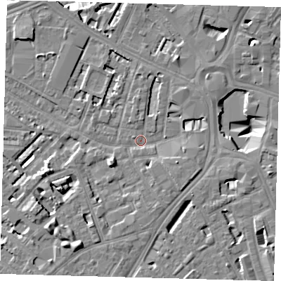 Shaded relief map of the ground around SE114TG, computed from Environment Agency LiDAR. The ground here sits at about 3 m above sea level and falls 11 m across the surrounding 800 m. Surface water reaching this point runs off ground lying to the south-west, 5.0 m higher.