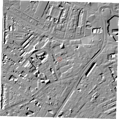 Shaded relief map of the ground around SE114TH, computed from Environment Agency LiDAR. The ground here sits at about 3 m above sea level and falls 9 m across the surrounding 800 m. Surface water reaching this point runs off ground lying to the north-north-east, 2.4 m higher.