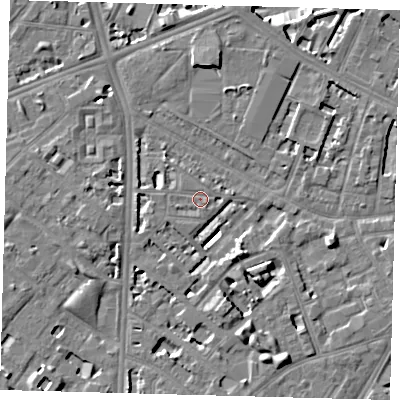 Shaded relief map of the ground around SE114TZ, computed from Environment Agency LiDAR. The ground here sits at about 3 m above sea level and falls 7 m across the surrounding 800 m. Surface water reaching this point runs off ground lying to the west-south-west, 2.3 m higher.