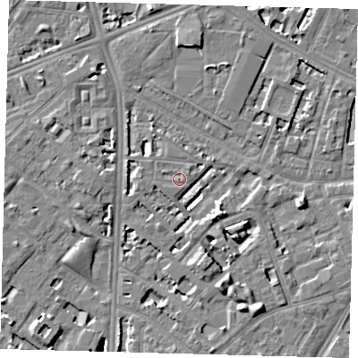 Shaded relief map of the ground around SE114UD, computed from Environment Agency LiDAR. The ground here sits at about 3 m above sea level and falls 7 m across the surrounding 800 m. Surface water reaching this point runs off ground lying to the west-north-west, 1.0 m higher.