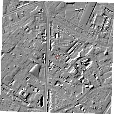 Shaded relief map of the ground around SE114UG, computed from Environment Agency LiDAR. The ground here sits at about 3 m above sea level and falls 7 m across the surrounding 800 m. Surface water reaching this point runs off ground lying to the north-west, 1.6 m higher.