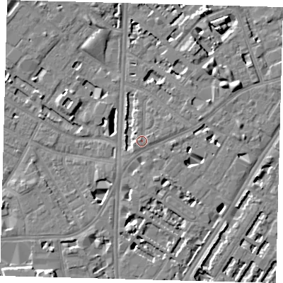 Shaded relief map of the ground around SE114UZ, computed from Environment Agency LiDAR. The ground here sits at about 4 m above sea level and falls 8 m across the surrounding 800 m. Surface water reaching this point runs off ground lying to the west-north-west, 0.7 m higher.