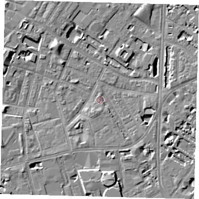 Shaded relief map of the ground around SE115AJ, computed from Environment Agency LiDAR. The ground here sits at about 4 m above sea level and falls 8 m across the surrounding 800 m. Surface water reaching this point runs off ground lying to the south, 5.2 m higher.
