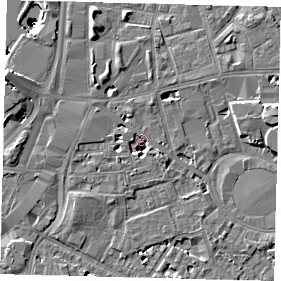 Shaded relief map of the ground around SE115AY, computed from Environment Agency LiDAR. The ground here sits at about 3 m above sea level and falls 50 m across the surrounding 800 m. Surface water reaching this point runs off ground lying to the north-north-west, 6.0 m higher.