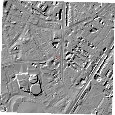 Shaded relief map of the ground around SE115DW, computed from Environment Agency LiDAR. The ground here sits at about 4 m above sea level and falls 8 m across the surrounding 800 m. Surface water reaching this point runs off ground lying to the south-west, 7.8 m higher.