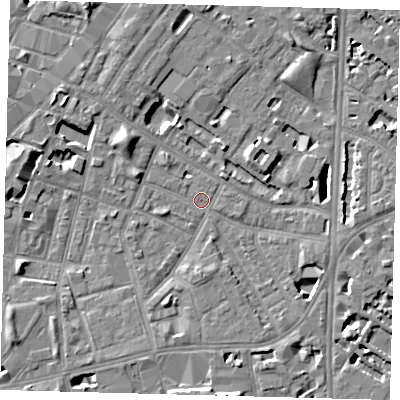 Shaded relief map of the ground around SE115NF, computed from Environment Agency LiDAR. The ground here sits at about 3 m above sea level and falls 7 m across the surrounding 800 m. Surface water reaching this point runs off ground lying to the west, 0.6 m higher.