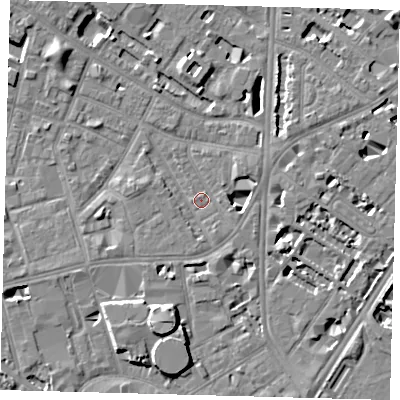 Shaded relief map of the ground around SE115PG, computed from Environment Agency LiDAR. The ground here sits at about 3 m above sea level and falls 8 m across the surrounding 800 m. Surface water reaching this point runs off ground lying to the south-south-west, 5.2 m higher.