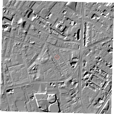 Shaded relief map of the ground around SE115PH, computed from Environment Agency LiDAR. The ground here sits at about 3 m above sea level and falls 8 m across the surrounding 800 m. Surface water reaching this point runs off ground lying to the south-south-west, 5.2 m higher.