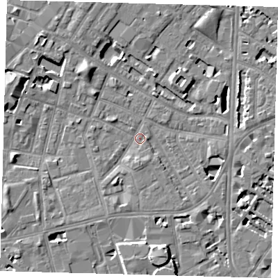 Shaded relief map of the ground around SE115PL, computed from Environment Agency LiDAR. The ground here sits at about 3 m above sea level and falls 8 m across the surrounding 800 m. Surface water reaching this point runs off ground lying to the south-south-west, 2.1 m higher.