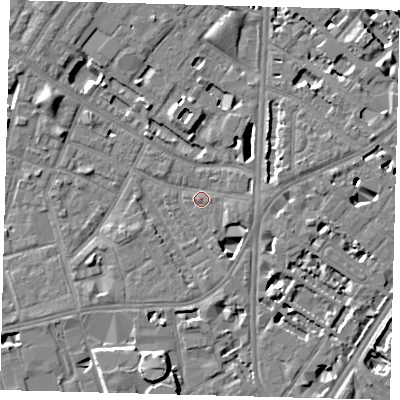 Shaded relief map of the ground around SE115UG, computed from Environment Agency LiDAR. The ground here sits at about 3 m above sea level and falls 8 m across the surrounding 800 m. Surface water reaching this point runs off ground lying to the south-south-west, 5.2 m higher.